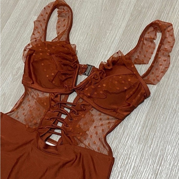 🌈 ZIMMERMANN CORSAIR CORSET RUFFLE One-Piece Swimsuit vintage rose size small - Picture 2 of 14